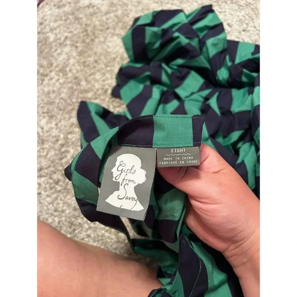 Anthropologie Girls From Savoy Chevron Sundress Spring Summer Dress 8 Green - Picture 3 of 8